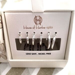 New House of Harlow 1960 3p Silver Tone Hoop Earring Gift Box Set